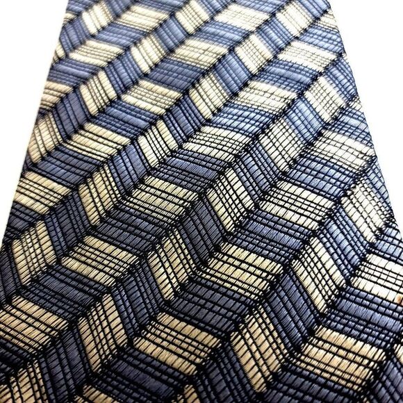 Dockers Abstract Geometric Woven Tan Gray Du Pont Teflon Wide Silk Tie - Picture 2 of 7